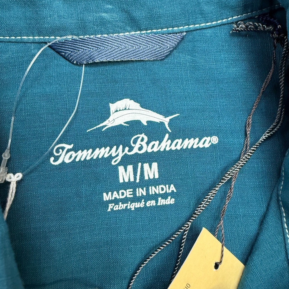 Tommy Bahama Shirt Mens Medium Dark Teal Blue Cotton Button Up Resort Travel - Picture 5 of 12